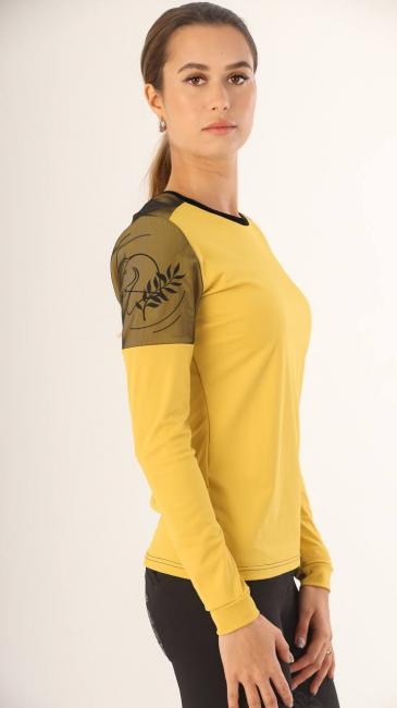 Блузка спортивного назначения Dressage с длинным рукавом со вставкой сетка (желтый\черный)